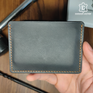 Black Slim Card Holder 3-4 card slot - Leather Wallet - Made with Veg tanned leather full grain